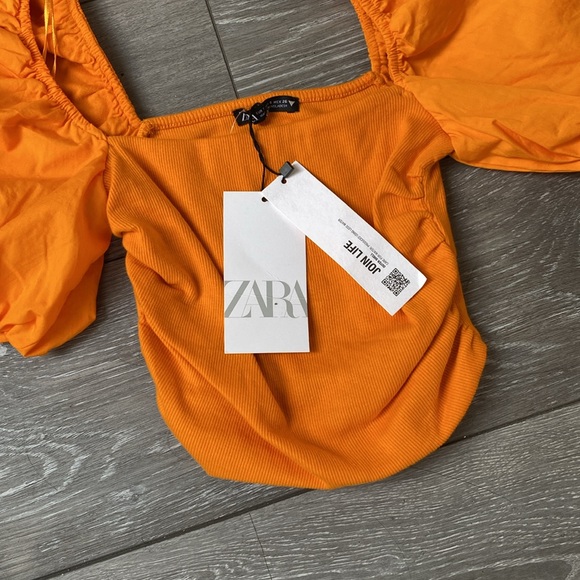 NEW ZARA PUFF SLEEVE RUCHED CROP TOP - Picture 4 of 4